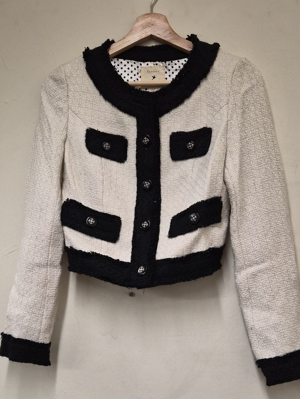 Forever 21 Cream and Black Tweed Cropped Blazer Size S